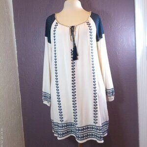 Dress Embroidered Tunic Boho Womens Large Long Sleeve Beige Black Lace umgee